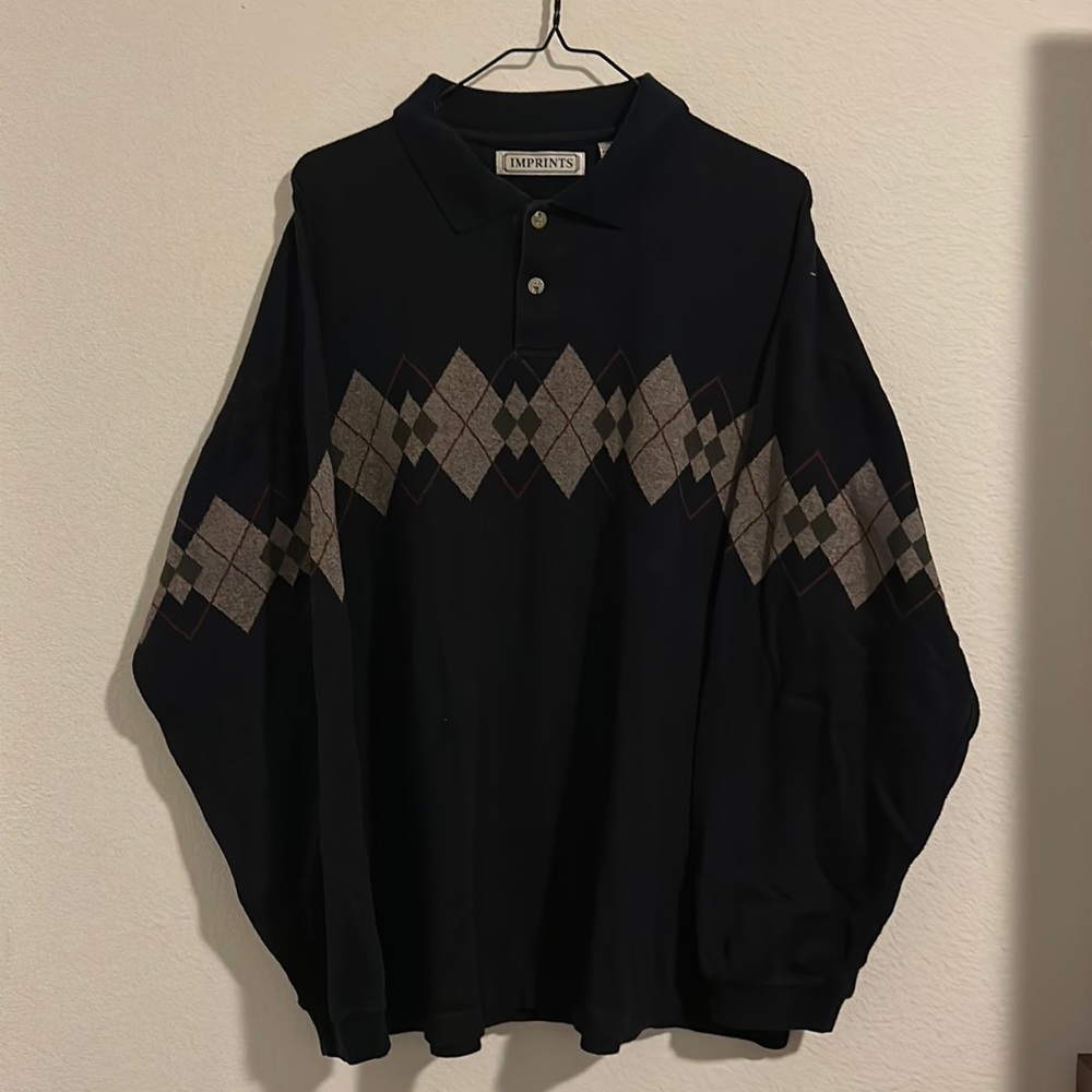Imprints Dark Navy Collared Argyle Sweatshirt